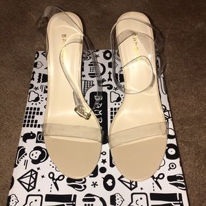 Clear nude block heels